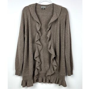 Charter Club Brown Open Front Cardigan with Ruffle Detail